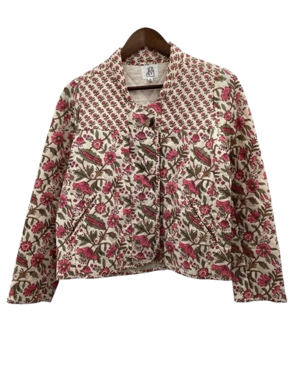 Anthropologie dRA Floral quilted Pink and Cream Women's Jacket - Picture 2 of 15